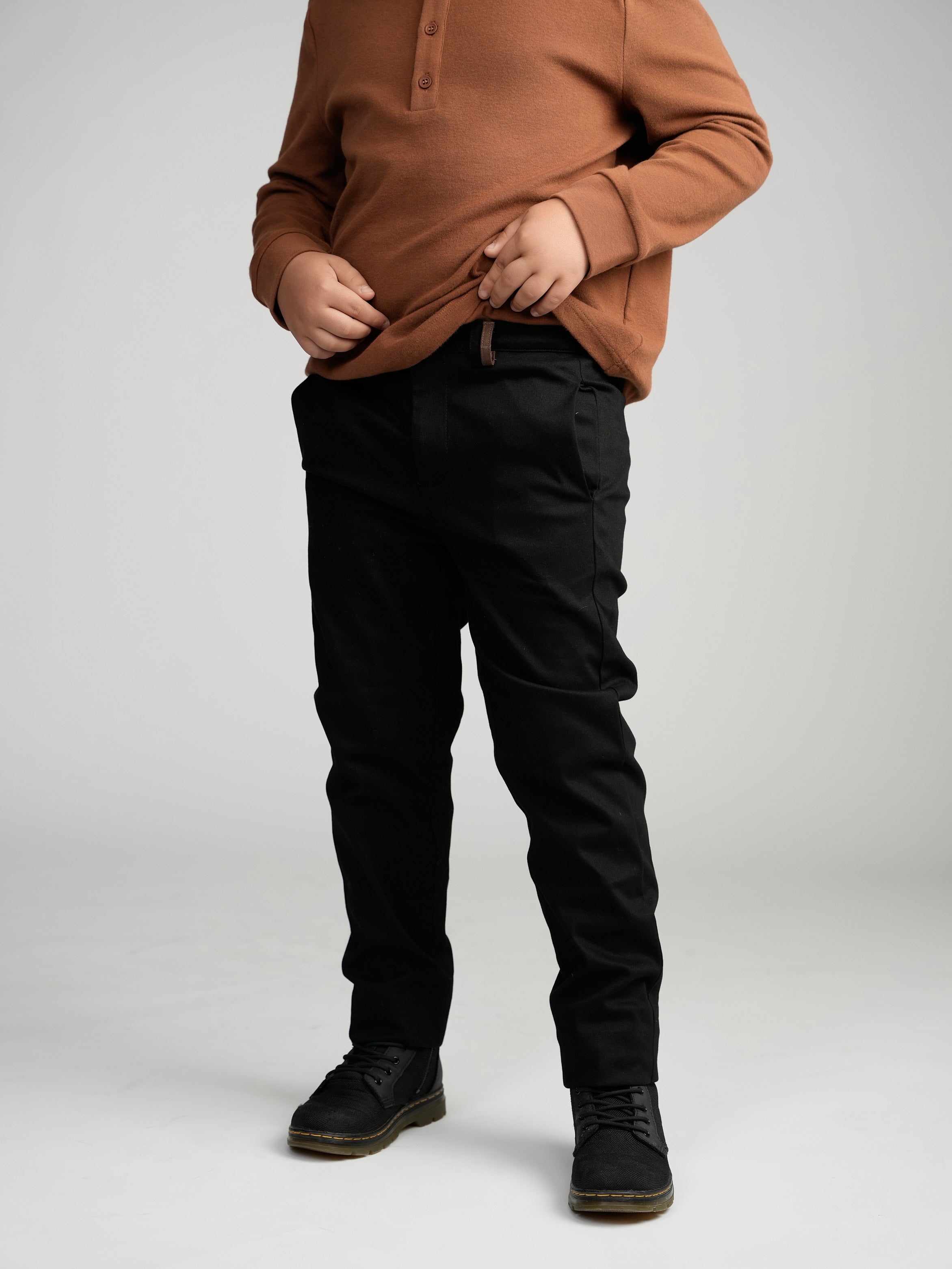 Black Casual Pants With Double Belt Loop