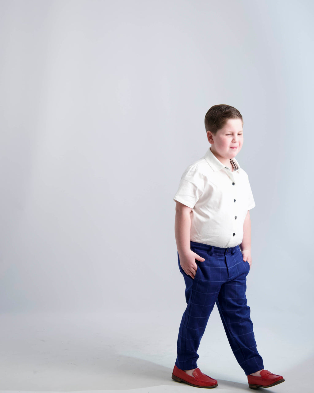 Black Buttons Short Sleeve Dress Shirt with Houndstooth Contrast