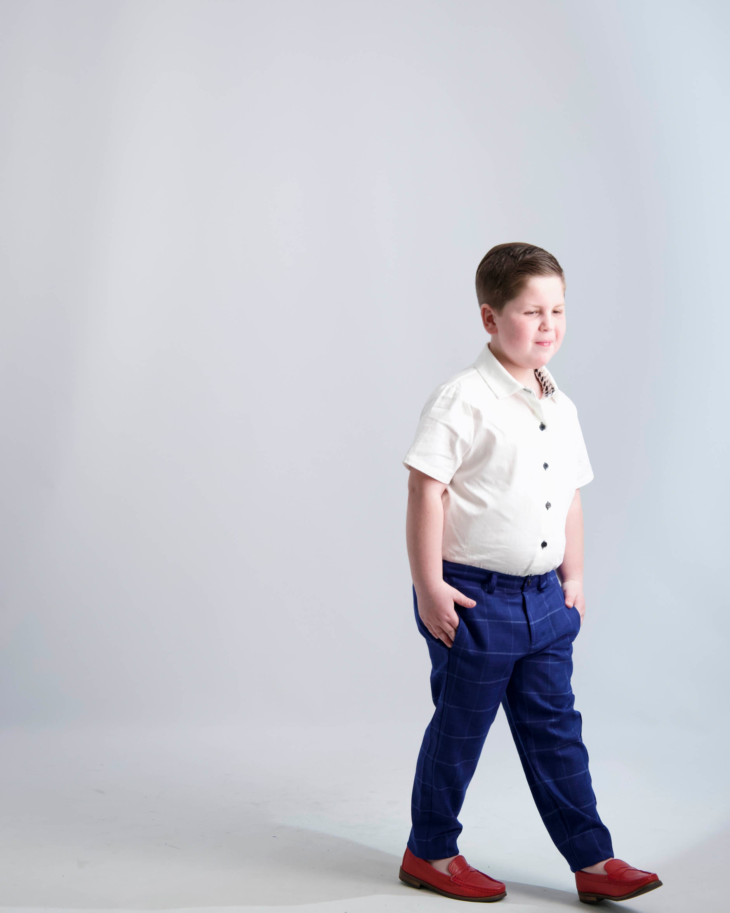 Black Buttons Short Sleeve Dress Shirt with Houndstooth Contrast