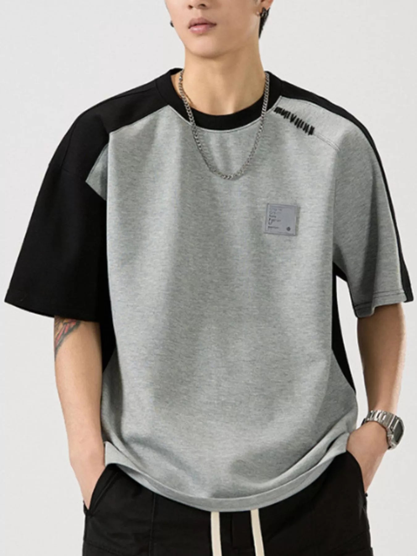 Men's Full Size Contrast Round Neck Short Sleeve T-Shirt Plus Size