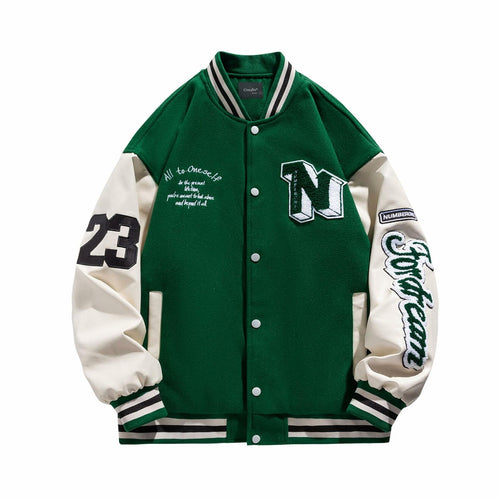 Black Letterman Bomber Jacket