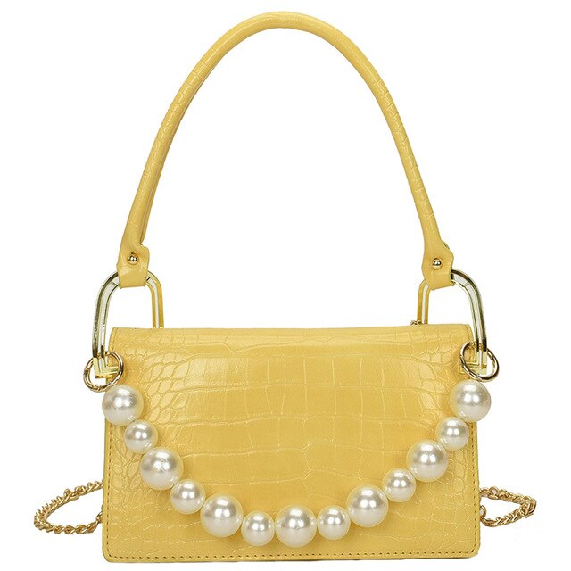 Leather Croc-Embossed chanel pearl chain handbag