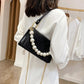 Leather Croc-Embossed chanel pearl chain handbag