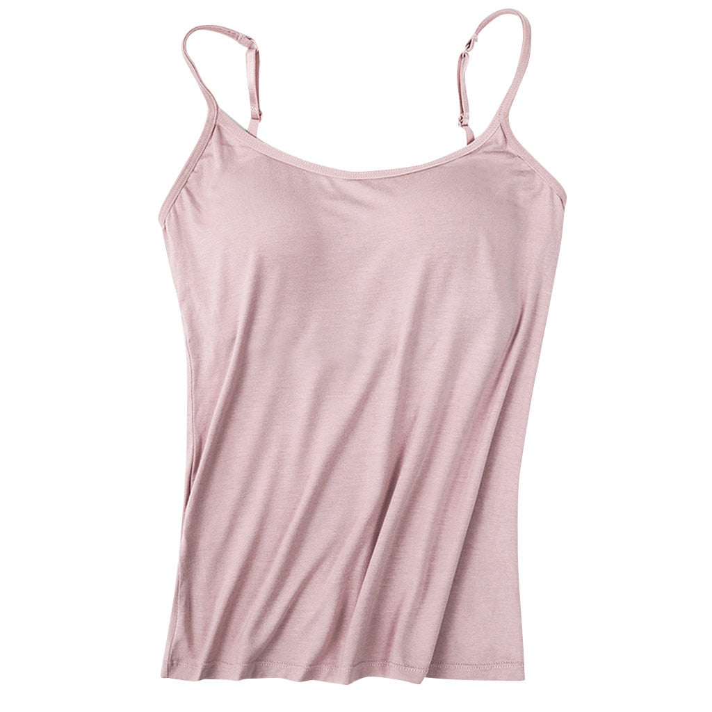 2022 Women Camisole Tops with Built In Bra Neck Vest Padded Slim Fit Tank Tops Sexy Shirts Feminino Casual