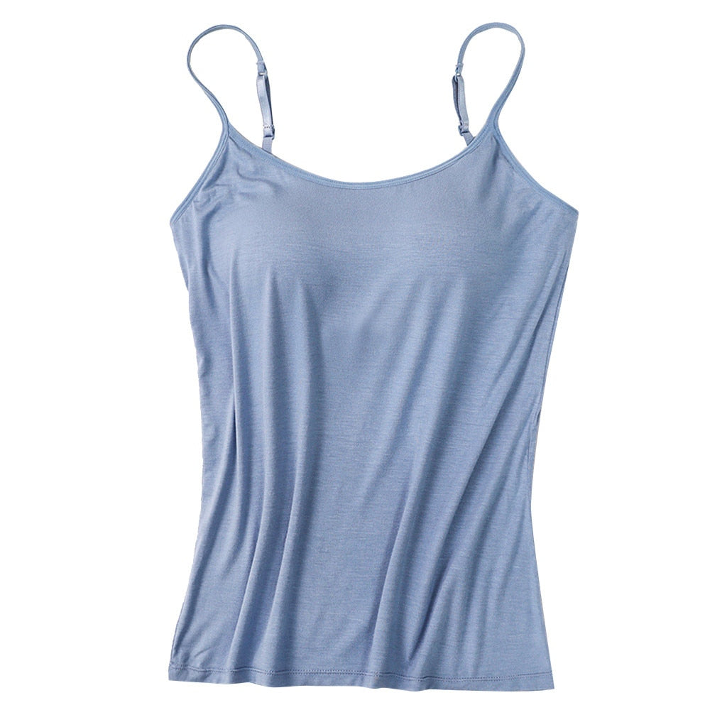 Women#39;s Camisole Tops With Built In Bra Neck Vest Padded Slim