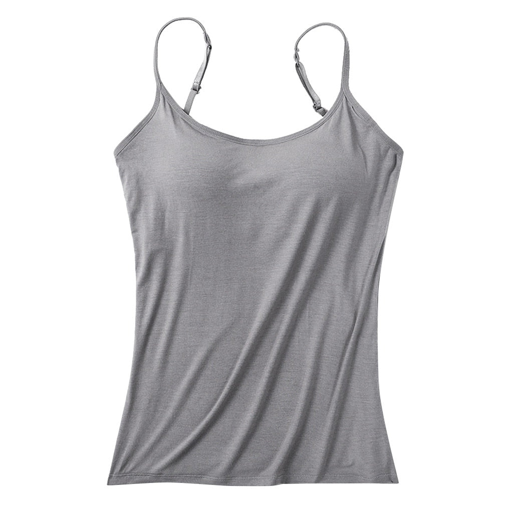 2022 Women Camisole Tops with Built In Bra Neck Vest Padded Slim Fit Tank Tops Sexy Shirts Feminino Casual